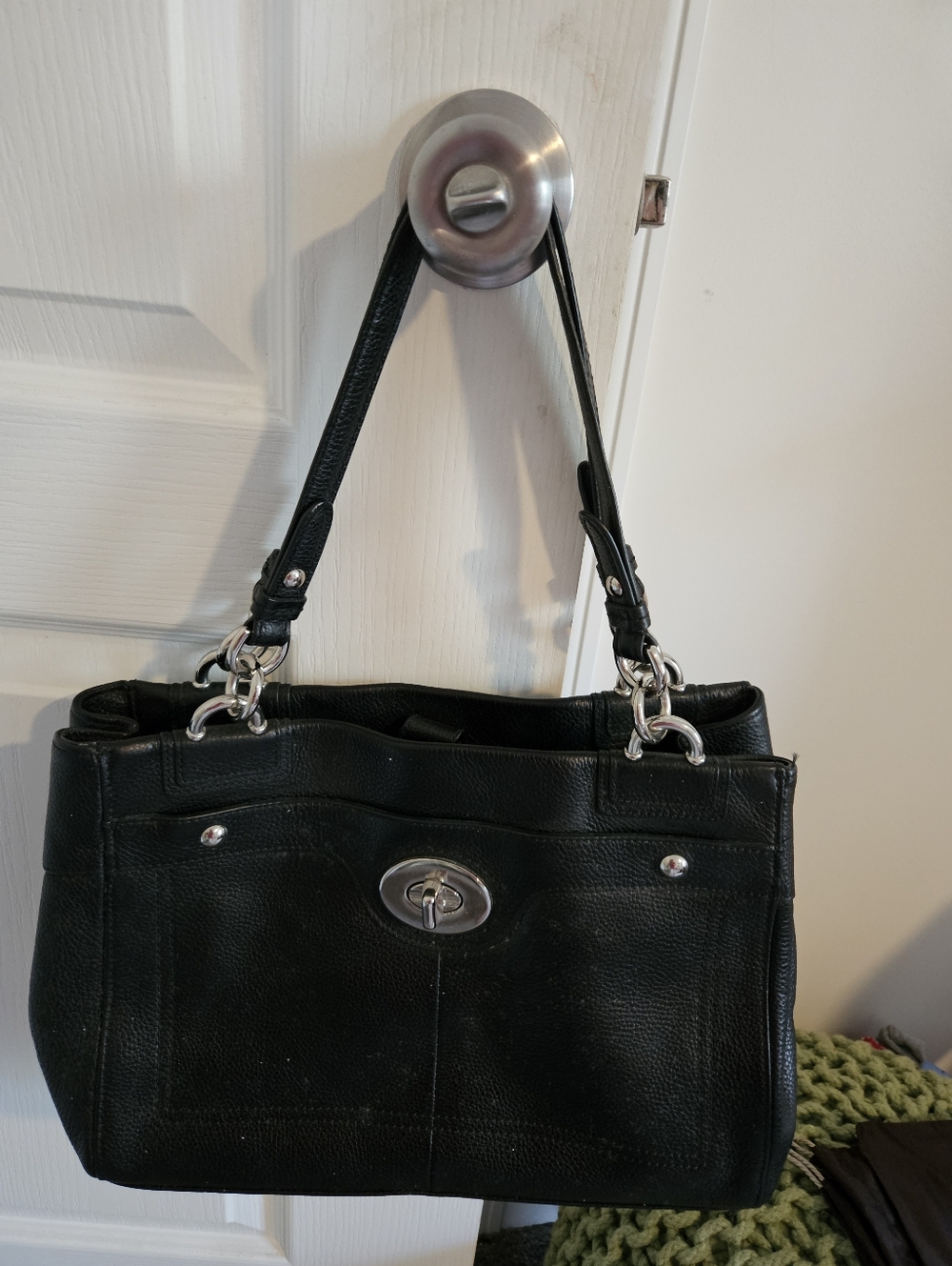 Black Leather Shoulder Bag with Silver Hardware 12x9 $15